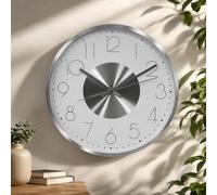 Horloge murale en aluminium argenté - Diamètre : 30 cm - Sans bruit de tic-tac - Longue durée - Style Loft - Pour salon, chambre à coucher, bureau - Silencieuse - Feng Shui (blanc argenté)