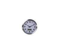 Perel Horloge Murale, Rond, analogique, 35 cm, écran LCD avec thermomètre, hygromètre et provisions météo, Aluminium, Argent