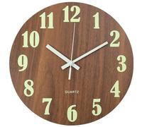Horloge murale en bois phosphorescente, horloge murale moderne et silencieuse, horloge murale de 30 cm pour chambre d'enfant, bureau, salon, cuisine, chambre à coucher, en bois, marron