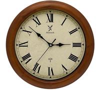 Horloge murale en bois, ronde, avec mécanisme à quartz, chiffres romains, diamètre 35 cm, couleur marron