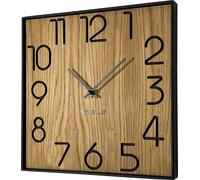 Horloge murale en bois Wood Square chêne 30cm de diamètre aspect bois sans tic-tac