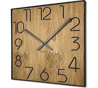 Horloge murale en bois Wood Square, chêne, diamètre 50 cm, aspect bois, sans tic-tac