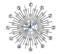 Horloge Murale en Cristal Horloge Murale Décorative Mousseux Bling Horloge Murale en Forme de Fleur en Argent Métallique pour Salon
