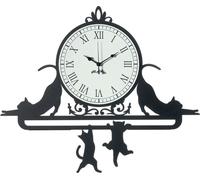 Horloge murale en fer Cattitude 62x52 cm avec chats, cadran blanc, chiffres romains, design élégant original, Italy
