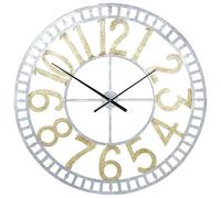 Horloge murale en fer, gris et or, dimensions : 98 x 4,5 x 98 cm