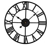 Horloge murale en forme de squelette, 40 cm, chiffres romains, noire, en fer, silencieuse