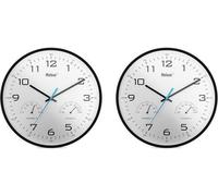Horloge murale en plastique avec thermomètre et hygromètre, noire, diamètre 30 cm, lot de 2, réf. 16180