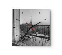 Horloge murale en verre 30x30cm Noir Et Blanc Paris Balcon Wall Clock
