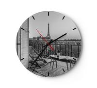 Horloge murale en verre 30x30cm Noir Et Blanc Paris Balcon Wall Clock
