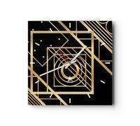 Horloge murale en verre 30x30cm Silencieuse Abstraction Carré Or Wall Clock