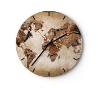 Horloge murale en verre 30x30cm Silencieuse carte monde moderne Wall Clock