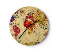 Horloge murale en verre 30x30cm Silencieuse carte monde moderne Wall Clock