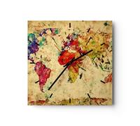 Horloge murale en verre 30x30cm Silencieuse carte monde moderne Wall Clock