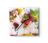 Horloge murale en verre 30x30cm Silencieuse carte monde moderne Wall Clock