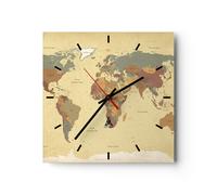 Horloge murale en verre 30x30cm Silencieuse carte monde pays Wall Clock
