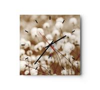 Horloge murale en verre 30x30cm Silencieuse Coton Bohème Laineux Wall Clock
