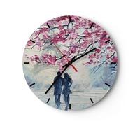 Horloge murale en verre 30x30cm Silencieuse Couple Paris Arbre Wall Clock