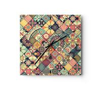 Horloge murale en verre 30x30cm Silencieuse fleurs mosaïque Wall Clock