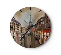 Horloge murale en verre 30x30cm Silencieuse Paris tour rue Wall Clock Decoration