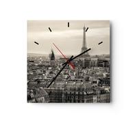 Horloge murale en verre 30x30cm Silencieuse Paris ville maison Wall Clock