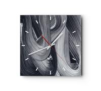 Horloge murale en verre 30x30cm Silencieuse Peinture Brosse Noir Wall Clock