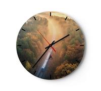 Horloge murale en verre 30x30cm Silencieuse Rail Automne Soleil Wall Clock