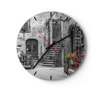 Horloge murale en verre 30x30cm Silencieuse Rouge Vélo Avenue Wall Clock