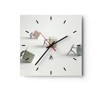 Horloge murale en verre 30x30cm Silencieuse Symbole Boule Cube Wall Clock