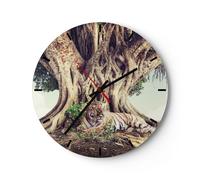 Horloge murale en verre 30x30cm Silencieuse Tigre Sauvage Arbre Wall Clock