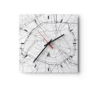Horloge murale en verre 30x30cm Silencieuse Ville Carte Paris Wall Clock