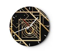 Horloge murale en verre 40x40cm Silencieuse Abstraction Carré Or Wall Clock