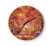 Horloge murale en verre 40x40cm Silencieuse Automne Forêt Rouge Wall Clock