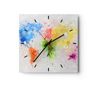 Horloge murale en verre 40x40cm Silencieuse carte monde moderne Wall Clock