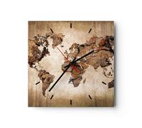 Horloge murale en verre 40x40cm Silencieuse carte monde moderne Wall Clock