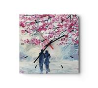 Horloge murale en verre 40x40cm Silencieuse Couple Paris Arbre Wall Clock