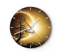 Horloge murale en verre 40x40cm Silencieuse Eclipse Le Soleil Arbre Wall Clock
