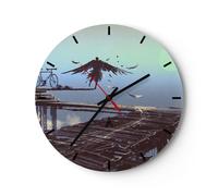 Horloge murale en verre 40x40cm Silencieuse oiseau vélo moderne Wall Clock
