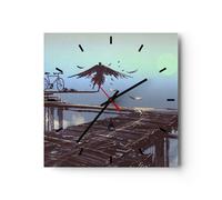 Horloge murale en verre 40x40cm Silencieuse oiseau vélo moderne Wall Clock