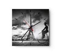 Horloge murale en verre 40x40cm Silencieuse Paris Gentleman Vélo Wall Clock