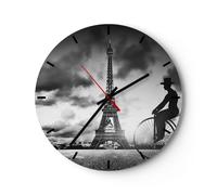 Horloge murale en verre 40x40cm Silencieuse Paris Gentleman Vélo Wall Clock