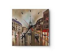 Horloge murale en verre 40x40cm Silencieuse Paris tour rue Wall Clock Decoration