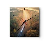 Horloge murale en verre 40x40cm Silencieuse Rail Automne Soleil Wall Clock