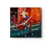 Horloge murale en verre 40x40cm Silencieuse vélo fleurs Wall Clock Decoration