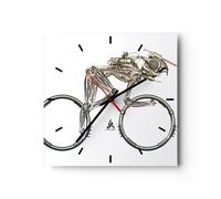 Horloge murale en verre 40x40cm Silencieuse Vélo Robot Moderne Wall Clock