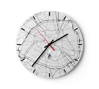 Horloge murale en verre 40x40cm Silencieuse Ville Carte Paris Wall Clock