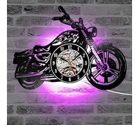 Horloge Murale en Vinyle 12 Pouces Moto Design Idée Cadeau Mur Art Décoration-7 LED de Couleur Lumières