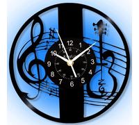 Horloge murale en vinyle avec motif de guitare et veilleuse LED à 7 couleurs