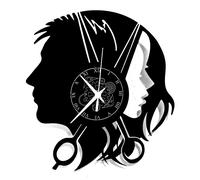Horloge murale en vinyle, diamètre 30 cm, noire, à aiguilles, pour salon de coiffure