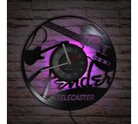 Horloge murale en vinyle, motif guitare, 30x30 cm, noire