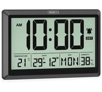 Horloge murale et de table numérique, 19,4 x 10,4 cm, écran LCD haute définition, fonction réveil, affichage de la température